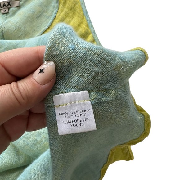 FLAX Jeanne Engelhart MEDIUM 100% Linen Yellow Blue Sleeveless Tunic Tank Top - Picture 5 of 6